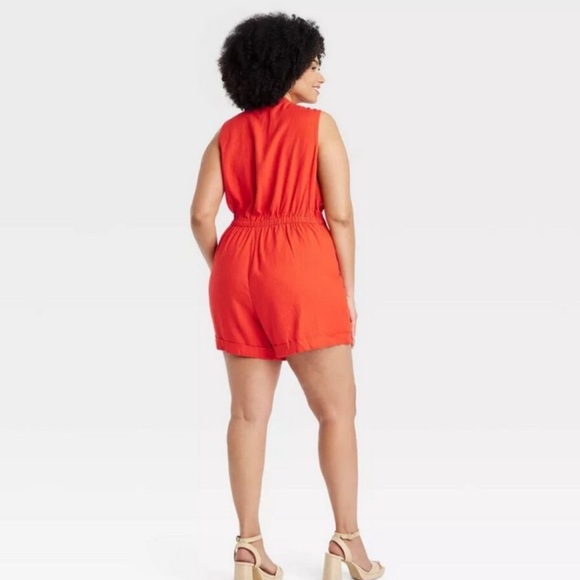 NWT A New Day Red Linen Blend Shorts Jumpsuit Sz M - Picture 9 of 9